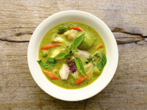 Green curry chicken with eggplant and basil